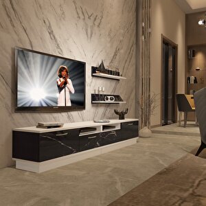 Trendstyle 220r Slm Tv Ünitesi Tv Sehpası Beyaz Siyah Mermer