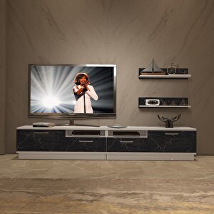 Trendstyle 220r Slm Tv Ünitesi Tv Sehpası Beyaz Siyah Mermer