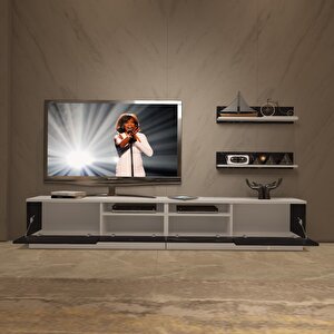 Trendstyle 220r Slm Tv Ünitesi Tv Sehpası Beyaz Siyah Mermer