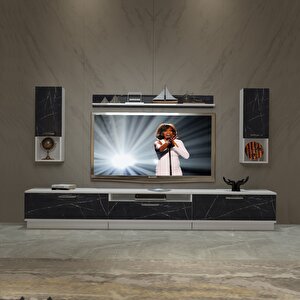 Trendstyle 270da Mdf Tv Ünitesi Tv Sehpası Beyaz Siyah Mermer