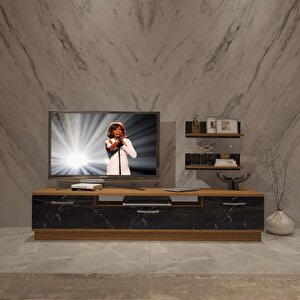 Trendstyle 4 Slm Tv Ünitesi Tv Sehpası Ceviz Siyah Mermer