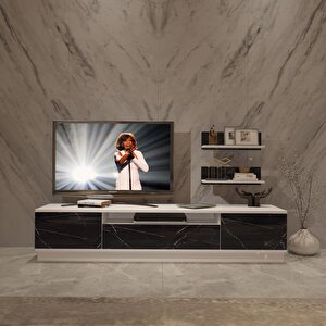 Trendstyle 4s Mdf Tv Ünitesi Tv Sehpası Beyaz Siyah Mermer