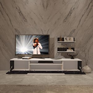 Trendstyle 4s Mdf Tv Ünitesi Tv Sehpası Beyaz Siyah Mermer
