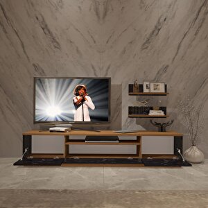 Trendstyle 4s Slm Tv Ünitesi Tv Sehpası Ceviz Siyah Mermer