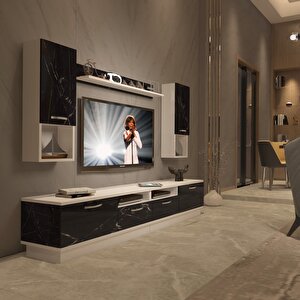 Trendstyle 5220da Slm Tv Ünitesi Tv Sehpası Beyaz Siyah Mermer
