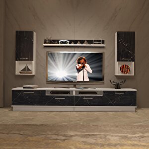 Trendstyle 5220da Slm Tv Ünitesi Tv Sehpası Beyaz Siyah Mermer