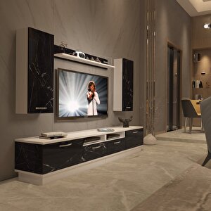 Trendstyle 5220d Mdf Tv Ünitesi Tv Sehpası Beyaz Siyah Mermer