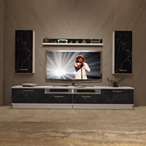 Trendstyle 5220d Mdf Tv Ünitesi Tv Sehpası Beyaz Siyah Mermer
