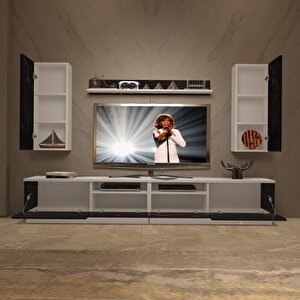 Trendstyle 5220d Slm Tv Ünitesi Tv Sehpası Beyaz Siyah Mermer