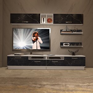 Trendstyle 5220 Mdf Tv Ünitesi Tv Sehpası Beyaz Siyah Mermer