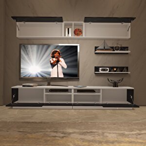 Trendstyle 5220 Mdf Tv Ünitesi Tv Sehpası Beyaz Siyah Mermer