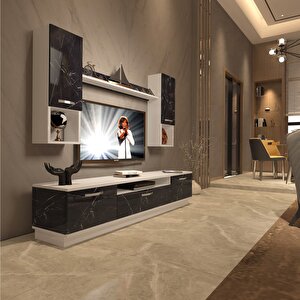 Trendstyle 5da Mdf Tv Ünitesi Tv Sehpası Beyaz Siyah Mermer
