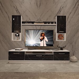 Trendstyle 5da Mdf Tv Ünitesi Tv Sehpası Beyaz Siyah Mermer