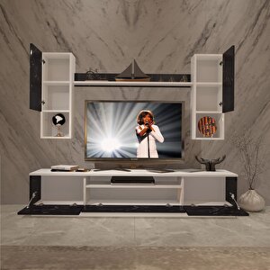 Trendstyle 5da Mdf Tv Ünitesi Tv Sehpası Beyaz Siyah Mermer