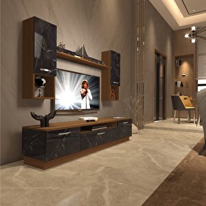 Trendstyle 5da Mdf Tv Ünitesi Tv Sehpası Ceviz Siyah Mermer