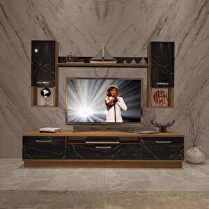 Trendstyle 5da Mdf Tv Ünitesi Tv Sehpası Ceviz Siyah Mermer