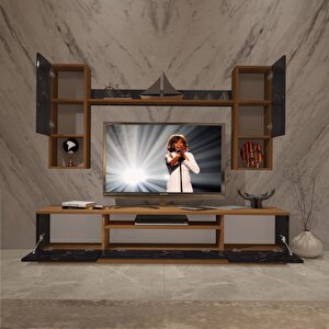 Trendstyle 5da Mdf Tv Ünitesi Tv Sehpası Ceviz Siyah Mermer