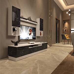 Trendstyle 5das Mdf Tv Ünitesi Tv Sehpası Beyaz Siyah Mermer