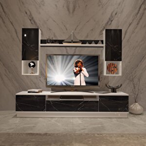 Trendstyle 5das Mdf Tv Ünitesi Tv Sehpası Beyaz Siyah Mermer