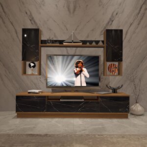Trendstyle 5das Mdf Tv Ünitesi Tv Sehpası Ceviz Siyah Mermer