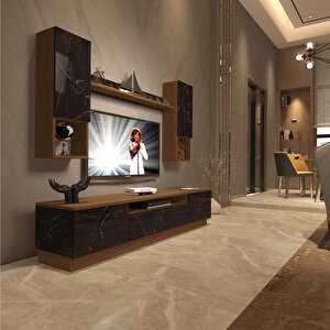 Trendstyle 5das Slm Tv Ünitesi Tv Sehpası Ceviz Siyah Mermer