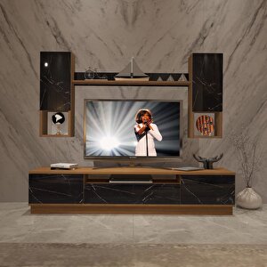 Trendstyle 5das Slm Tv Ünitesi Tv Sehpası Ceviz Siyah Mermer