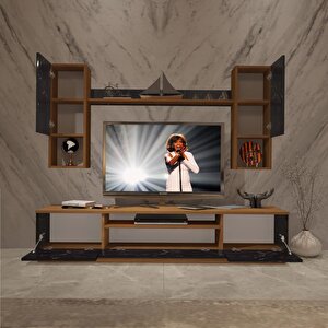 Trendstyle 5das Slm Tv Ünitesi Tv Sehpası Ceviz Siyah Mermer