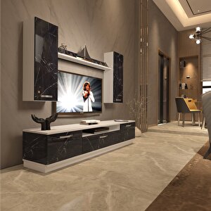Trendstyle 5d Mdf Tv Ünitesi Tv Sehpası Beyaz Siyah Mermer