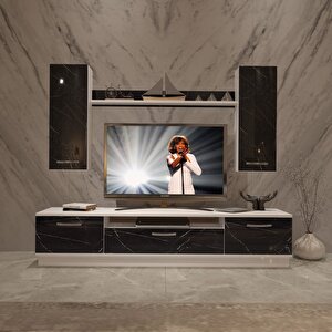 Trendstyle 5d Mdf Tv Ünitesi Tv Sehpası Beyaz Siyah Mermer