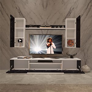 Trendstyle 5d Mdf Tv Ünitesi Tv Sehpası Beyaz Siyah Mermer