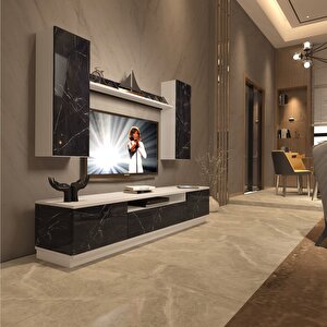 Trendstyle 5ds Mdf Tv Ünitesi Tv Sehpası Beyaz Siyah Mermer