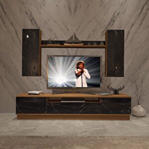 Trendstyle 5ds Mdf Tv Ünitesi Tv Sehpası Ceviz Siyah Mermer