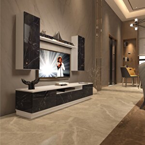Trendstyle 5ds Slm Tv Ünitesi Tv Sehpası Beyaz Siyah Mermer