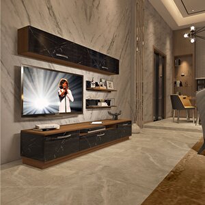 Trendstyle 5 Mdf Tv Ünitesi Tv Sehpası Ceviz Siyah Mermer