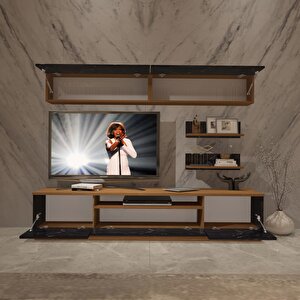 Trendstyle 5 Mdf Tv Ünitesi Tv Sehpası Ceviz Siyah Mermer