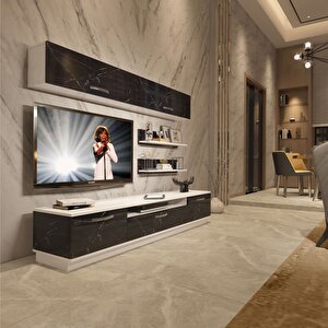 Trendstyle 5 Slm Tv Ünitesi Tv Sehpası Beyaz Siyah Mermer