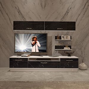 Trendstyle 5 Slm Tv Ünitesi Tv Sehpası Beyaz Siyah Mermer