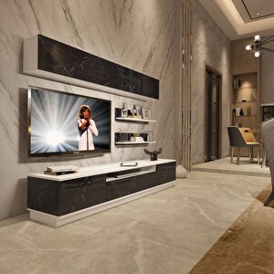 Trendstyle 5s Mdf Tv Ünitesi Tv Sehpası Beyaz Siyah Mermer