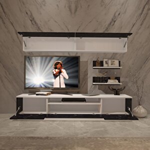 Trendstyle 5s Mdf Tv Ünitesi Tv Sehpası Beyaz Siyah Mermer