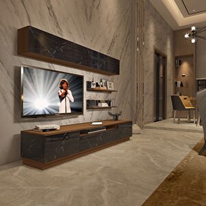 Trendstyle 5s Slm Tv Ünitesi Tv Sehpası Ceviz Siyah Mermer