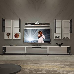 Trendstyle 8das Slm Tv Ünitesi Tv Sehpası Beyaz Siyah Mermer