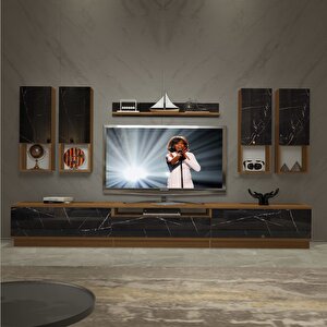 Trendstyle 8das Slm Tv Ünitesi Tv Sehpası Ceviz Siyah Mermer