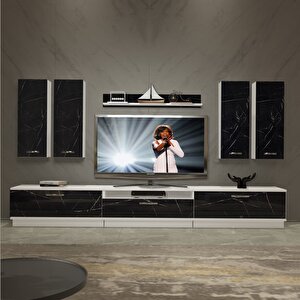 Trendstyle 8d Mdf Tv Ünitesi Tv Sehpası Beyaz Siyah Mermer