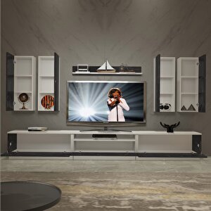 Trendstyle 8d Mdf Tv Ünitesi Tv Sehpası Beyaz Siyah Mermer