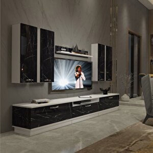 Trendstyle 8d Slm Tv Ünitesi Tv Sehpası Beyaz Siyah Mermer