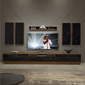 Trendstyle 8ds Mdf Tv Ünitesi Tv Sehpası Ceviz Siyah Mermer