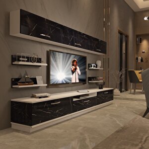 Trendstyle 8y Slm Tv Ünitesi Tv Sehpası Beyaz Siyah Mermer