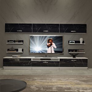Trendstyle 8y Slm Tv Ünitesi Tv Sehpası Beyaz Siyah Mermer