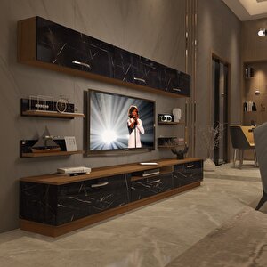 Trendstyle 8y Slm Tv Ünitesi Tv Sehpası Ceviz Siyah Mermer