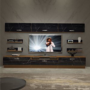 Trendstyle 8y Slm Tv Ünitesi Tv Sehpası Ceviz Siyah Mermer